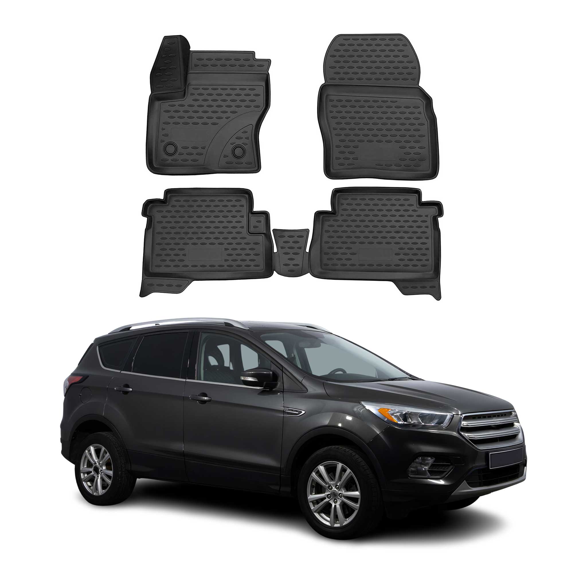 OMAC Tapis de sol pour Ford Kuga 2013-2019 en caoutchouc Noir