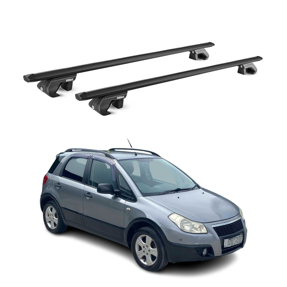 Barres de toit transversales ABE pour Fiat Sedici 2005-2014 Aluminium Noir 2x