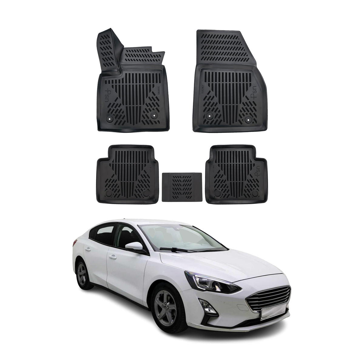 Tapis de sol pour Ford Focus 4 2018-2025 Noir 3D en Caoutchouc TPE 4Pcs