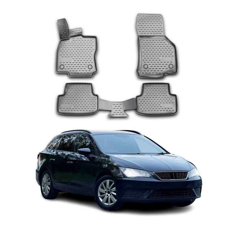 Tapis de sol pour Seat Leon 2012-2020 en caoutchouc TPE 3D Gris 4Pcs
