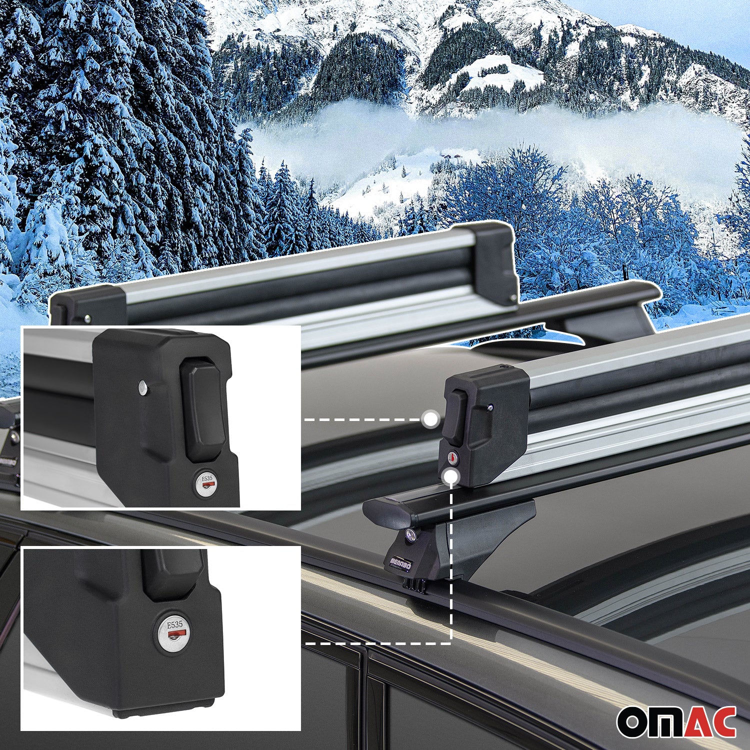 Porte-Skis Menabo Porte-Snowboard Barres De Toit Verrouillables Noir 2x