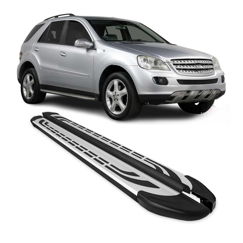 Marchepieds Latéraux pour Mercedes Classe M W164 2006-2011 Aluminium Gris Noir