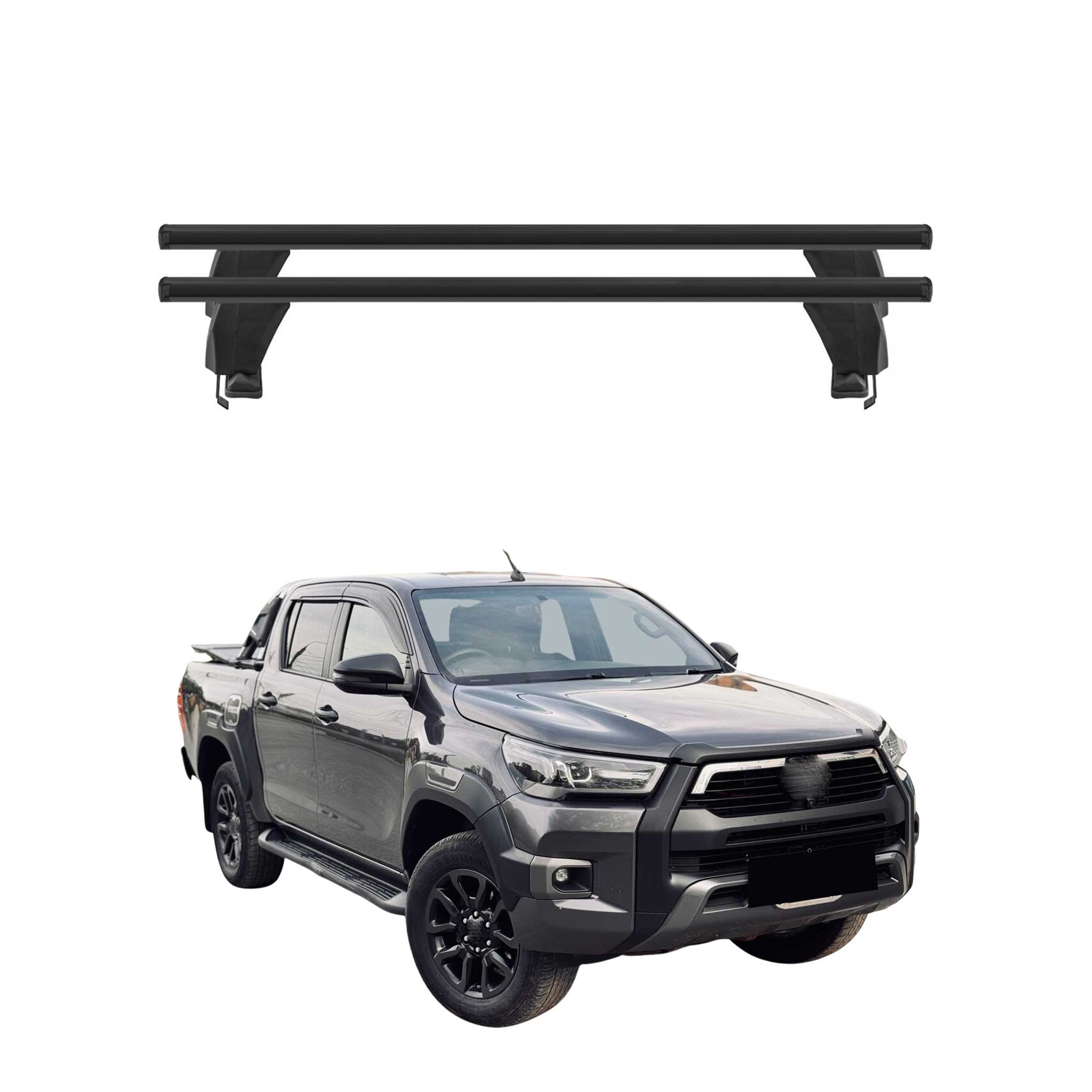 Menabo Barres de toit Transversales pour Toyota Hilux 2015-2021 Noir ABE 2x