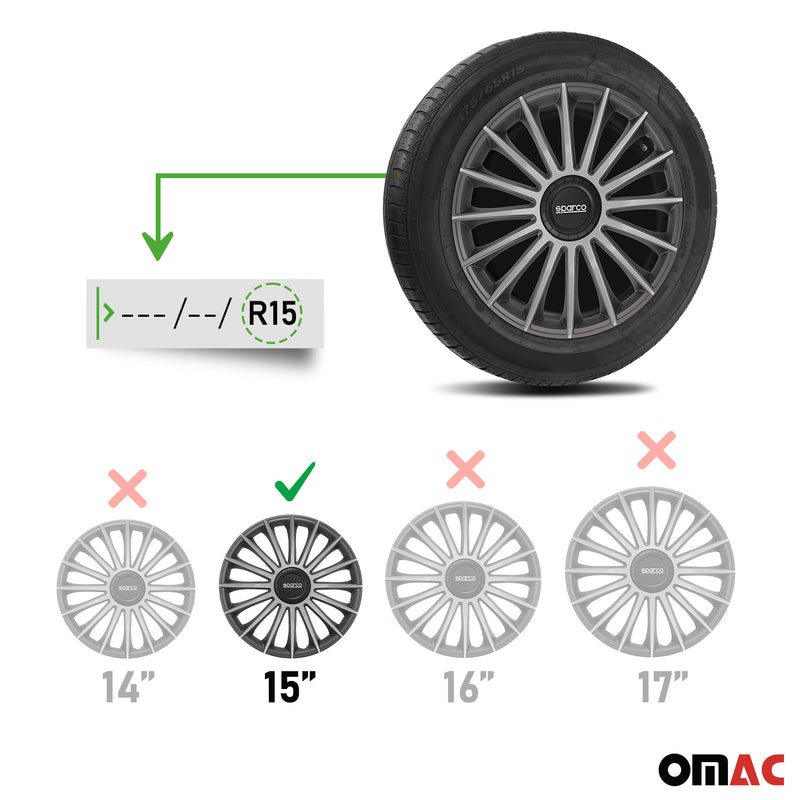 SPARCO Jeu Enjoliveurs de Roues 15 Pouces Gris Argenté en ABS 4 piéces