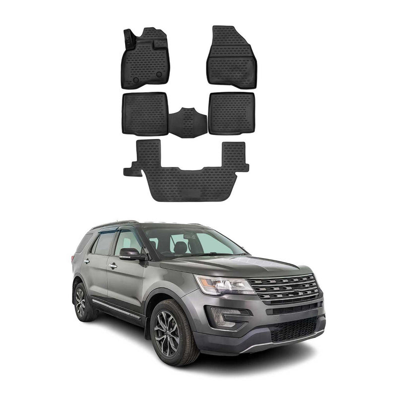 Tapis de sol pour Ford Explorer 2015-2019 en caoutchouc TPE 3D Noir 5Pcs