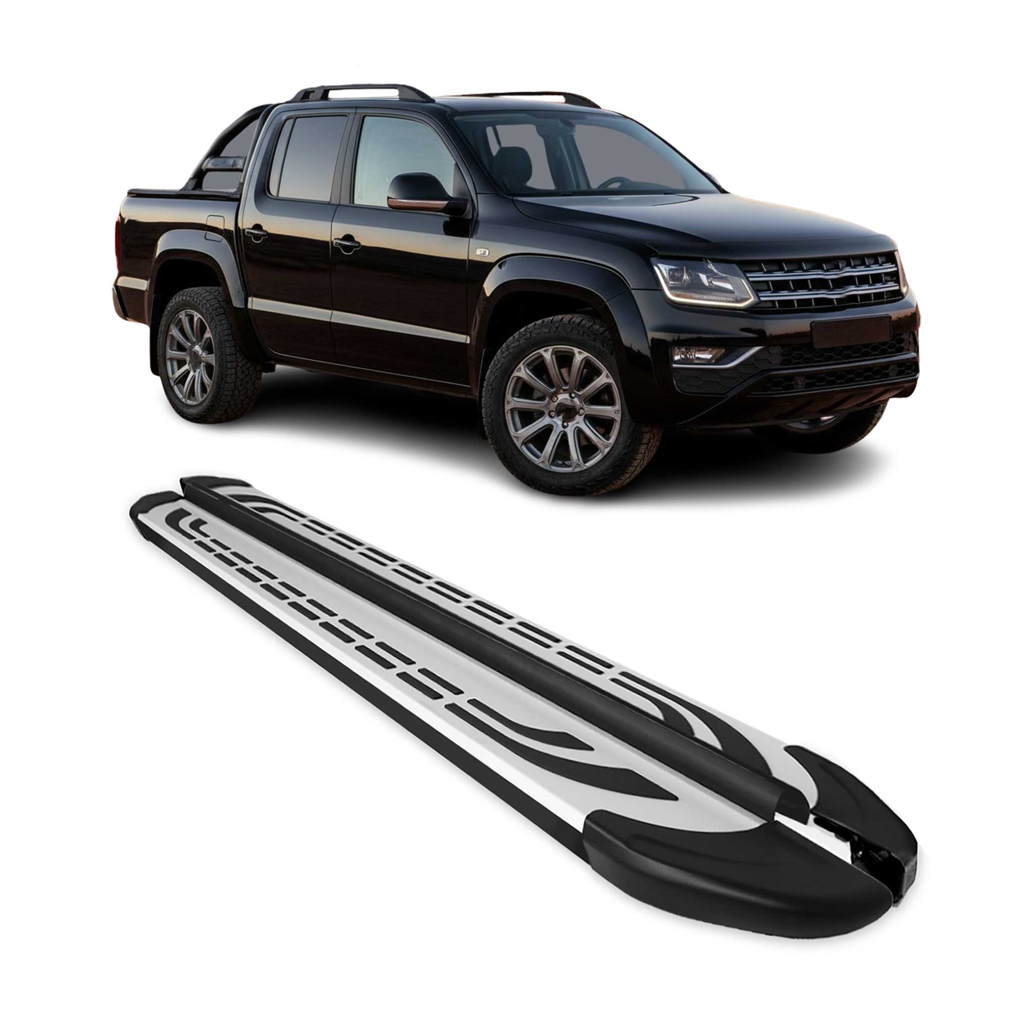 Marchepieds Latéraux Pédale pour VW Amarok Double Cab 2022-2024 Alu Noir Argenté