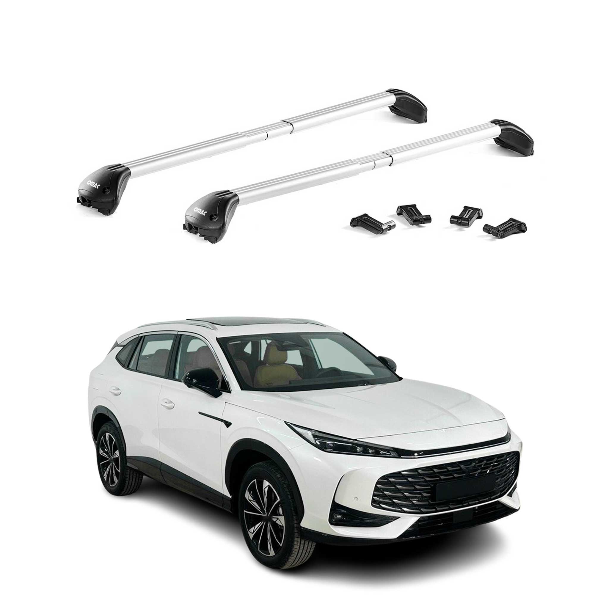 Barres de toit transversales pour MG HS II / EHS II 2024-2026 Aluminium Gris ABE