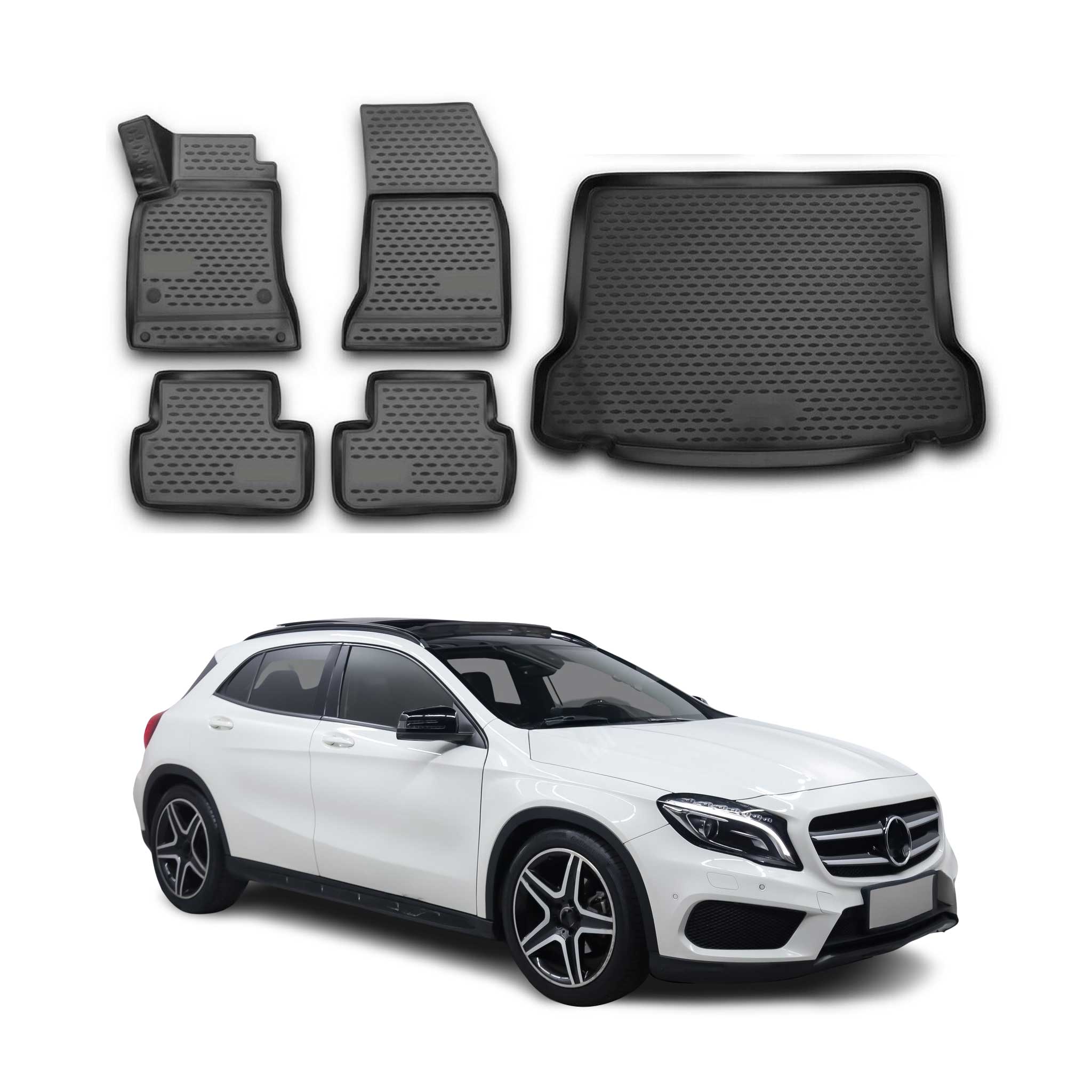 Kit Tapis de sol et coffre pour Mercedes Classe GLA X156 2013-2020 en Caoutchouc