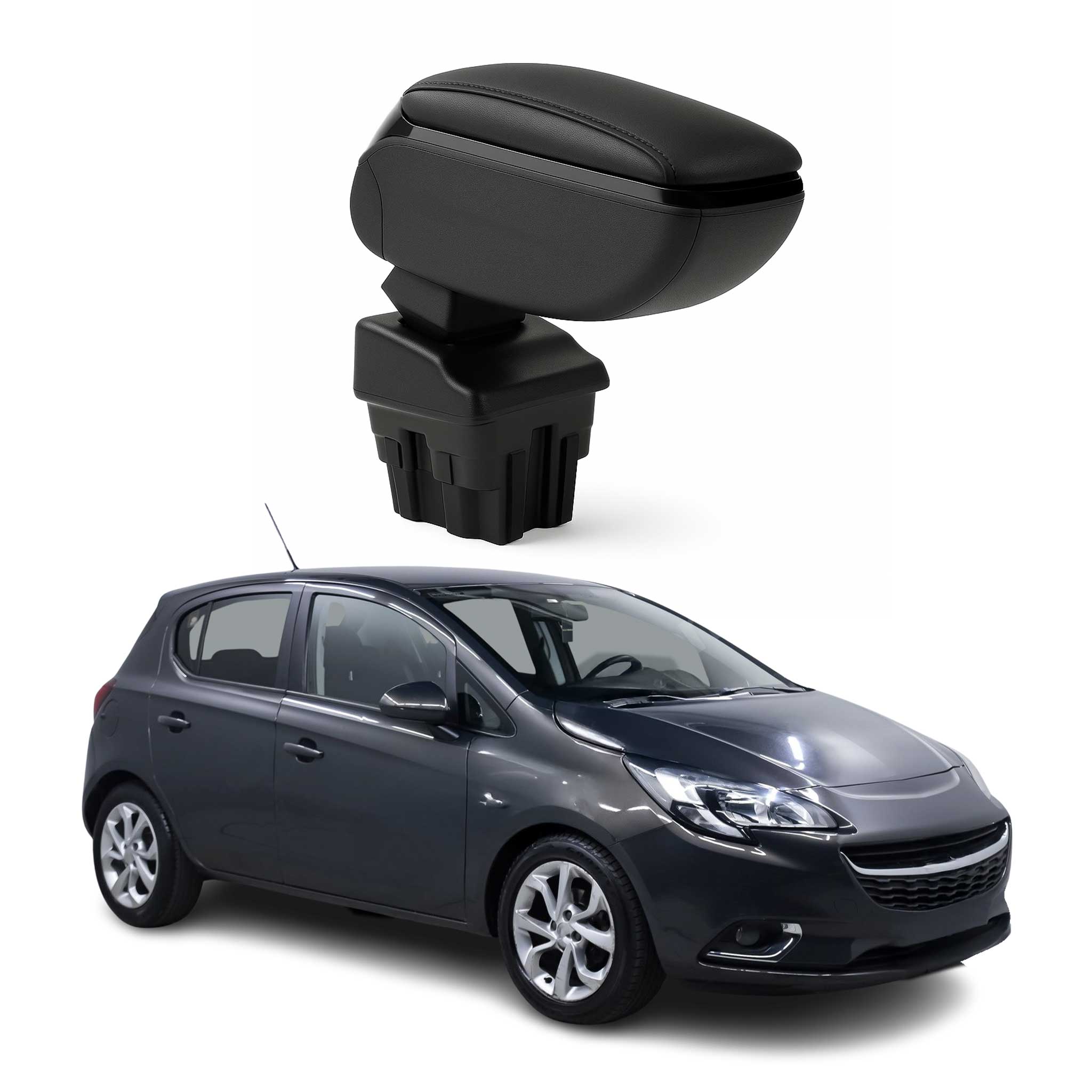 Accoudoir pour Opel Corsa E Break 2014-2019 Vinyl Abs Noir Coulissant