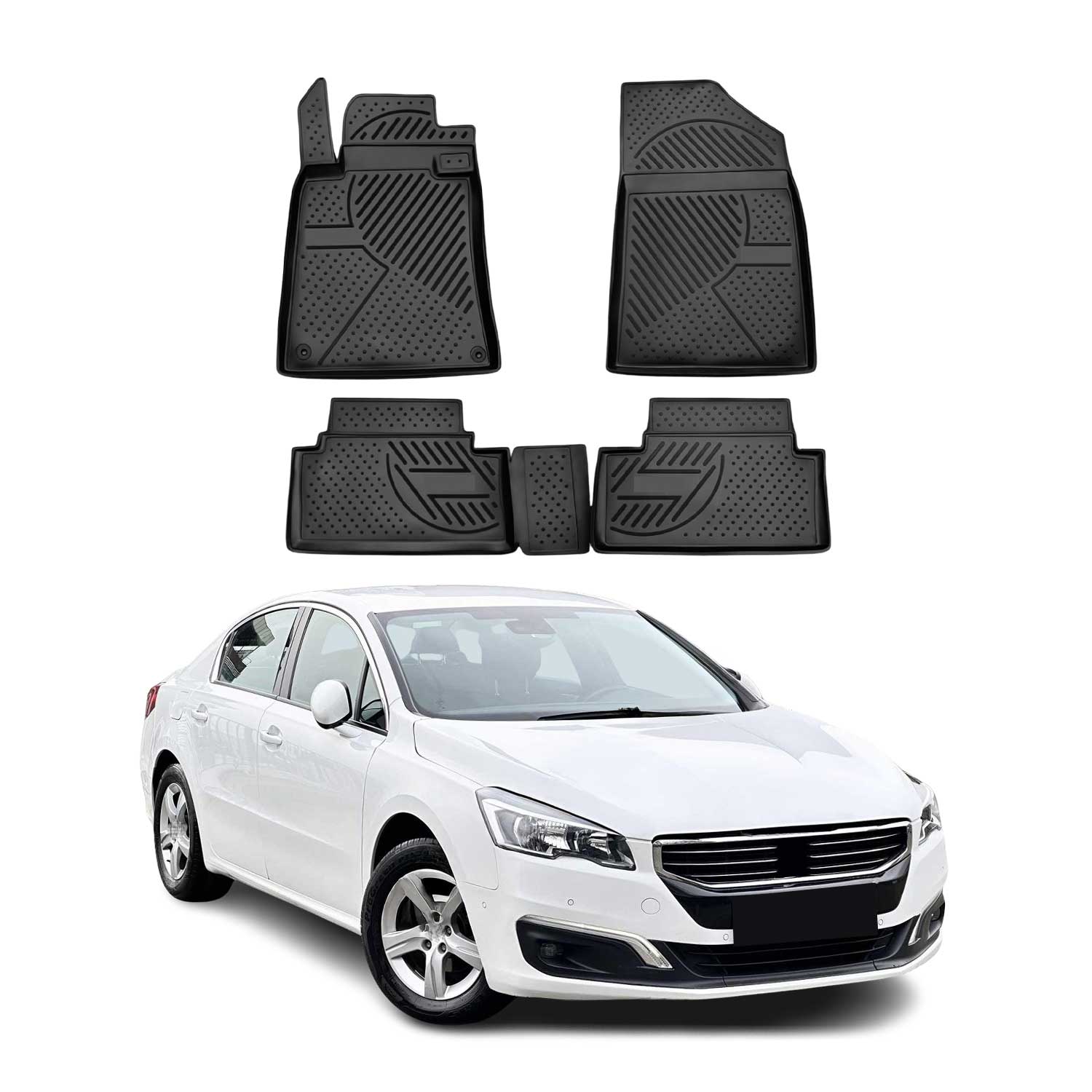 OMAC Tapis de sol pour Peugeot 508 2010-2018 sur mesure en caoutchouc Noir