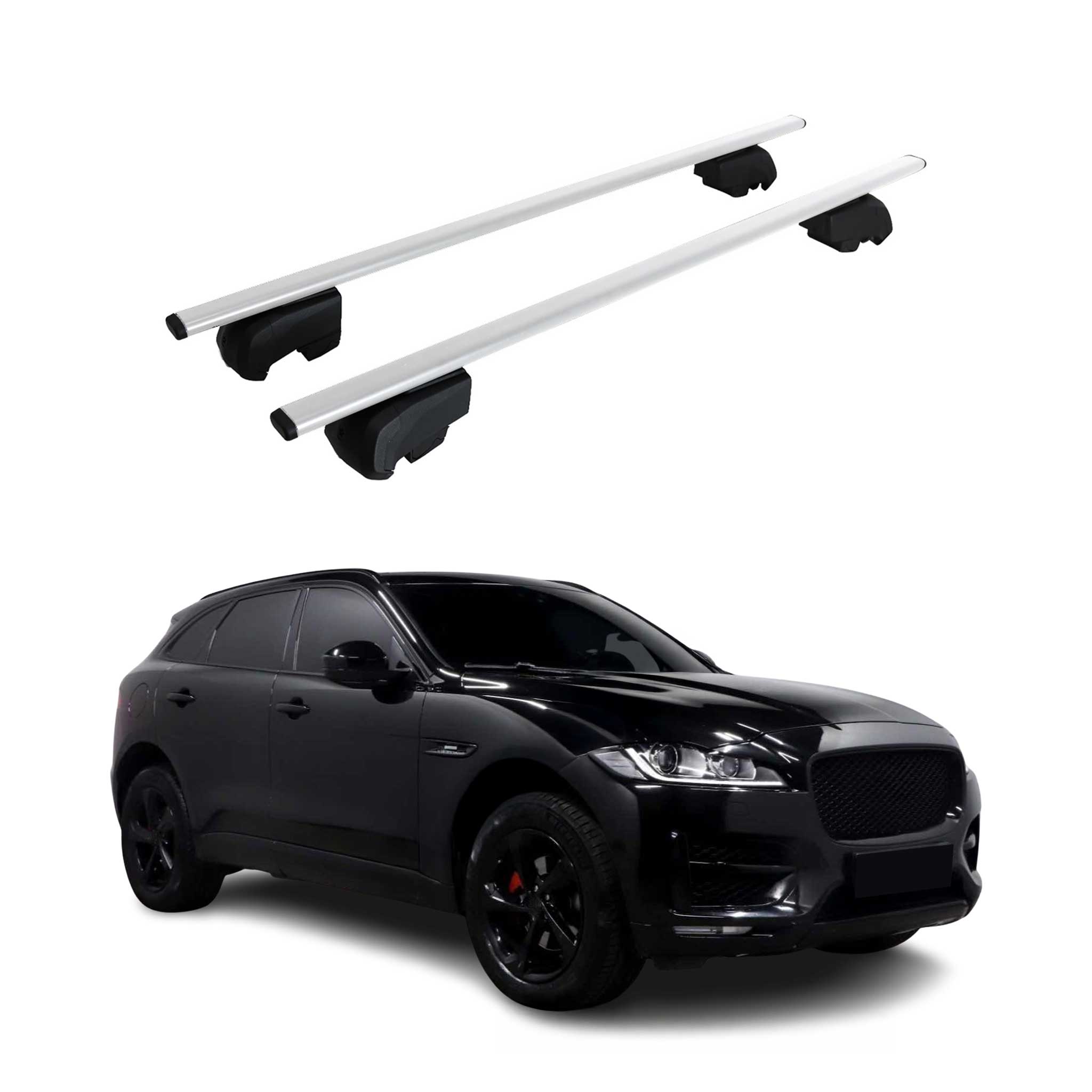 Barres de toit Transversales pour Jaguar F-Pace 2017-2025 Fer Argent ABE