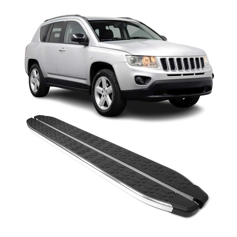 Marchepieds Latéraux pour Jeep Compass 2011-2016 inox Brillant Argent Noir 2Pcs