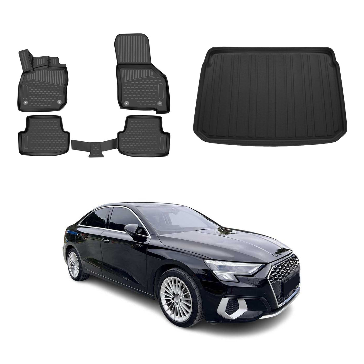 OMAC Kit Tapis de Sol et Coffre pour Audi A3 8Y mk4 Berline 2020-2026 Hybrid