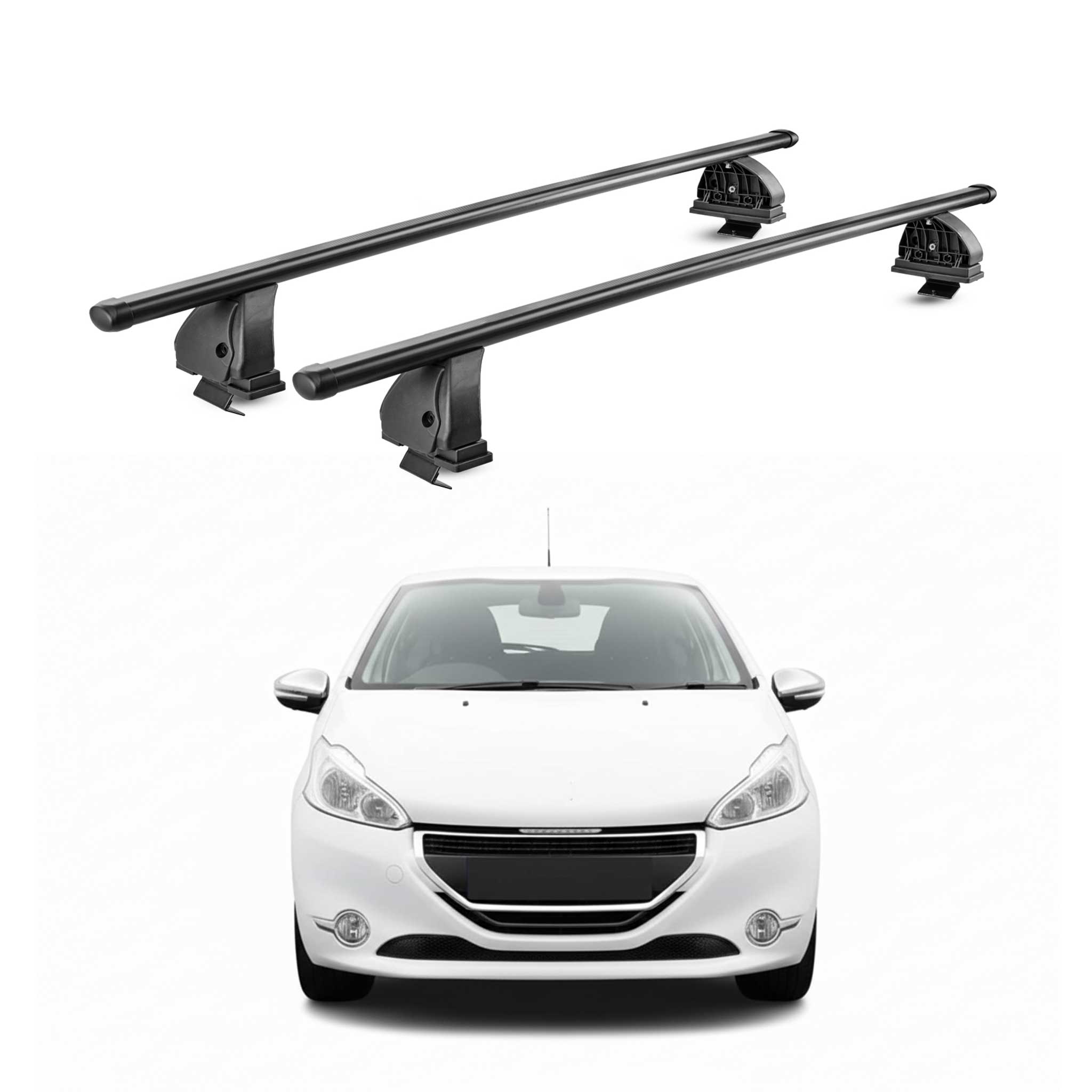 Barres de toit transversales acier pour Peugeot 208 I 2012-2019 3/5 Portes Noir