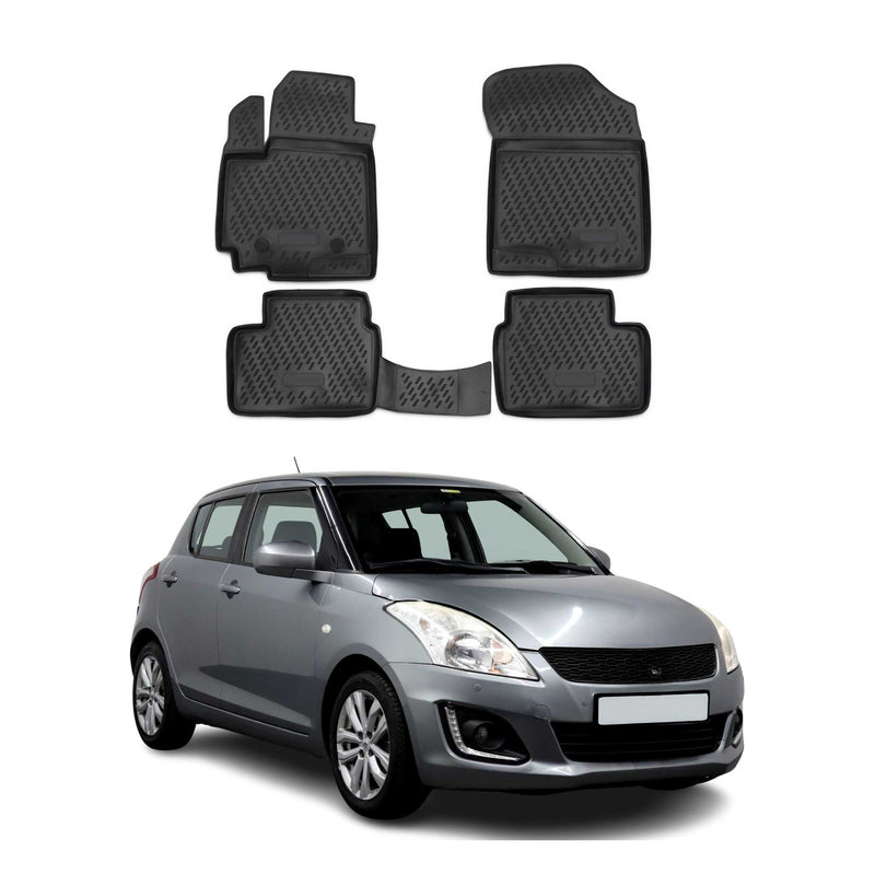 Tapis de sol pour Suzuki Swift 2010-2016 en caoutchouc TPE 3D Noir 4Pcs