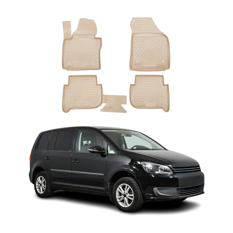 Tapis de sol pour VW Touran 2003-2015 en caoutchouc TPE 3D Beige 4Pcs