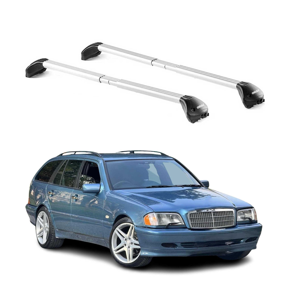 Barres de toit pour Mercedes Classe C Break 1993-2014 5P Gris Argenté 2x ABE