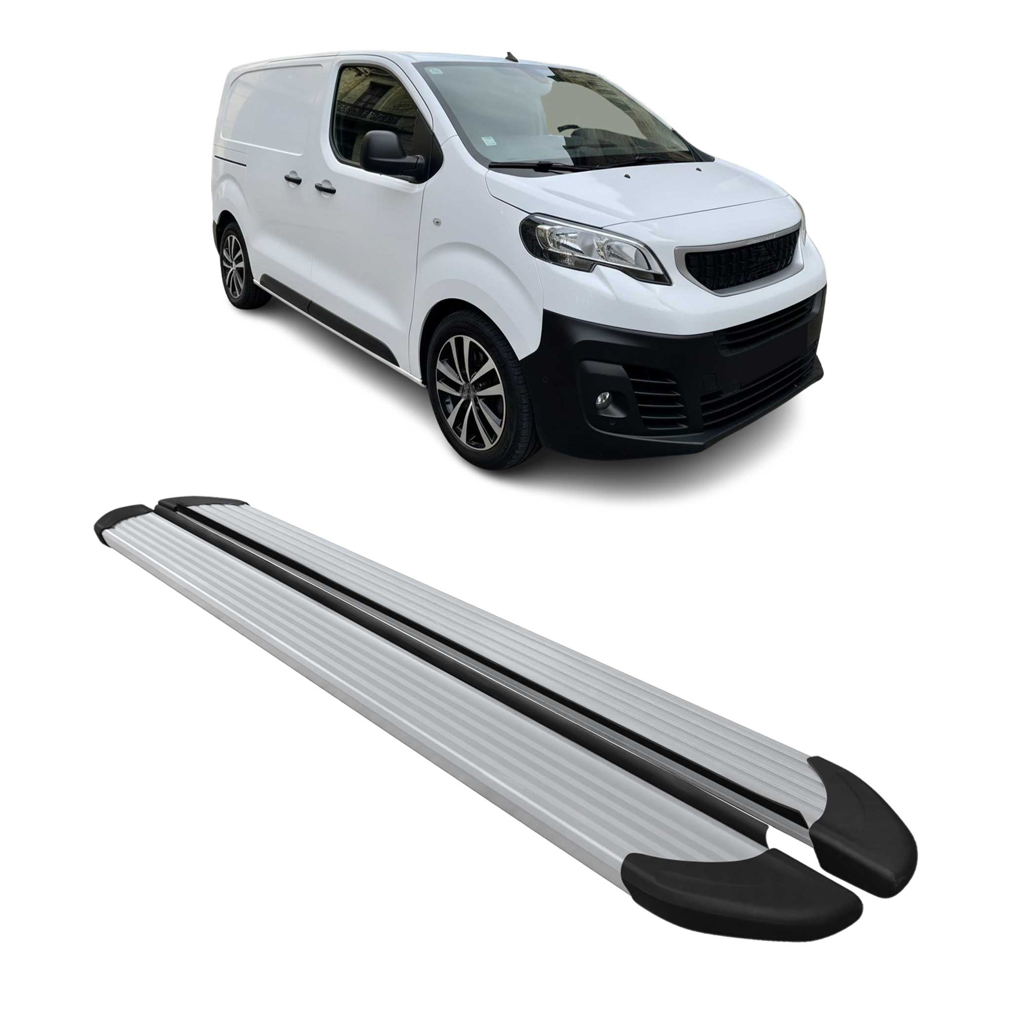 Marchepieds Latéraux pour Peugeot Expert Traveller 2016-2026 Alu Argent L1 Court