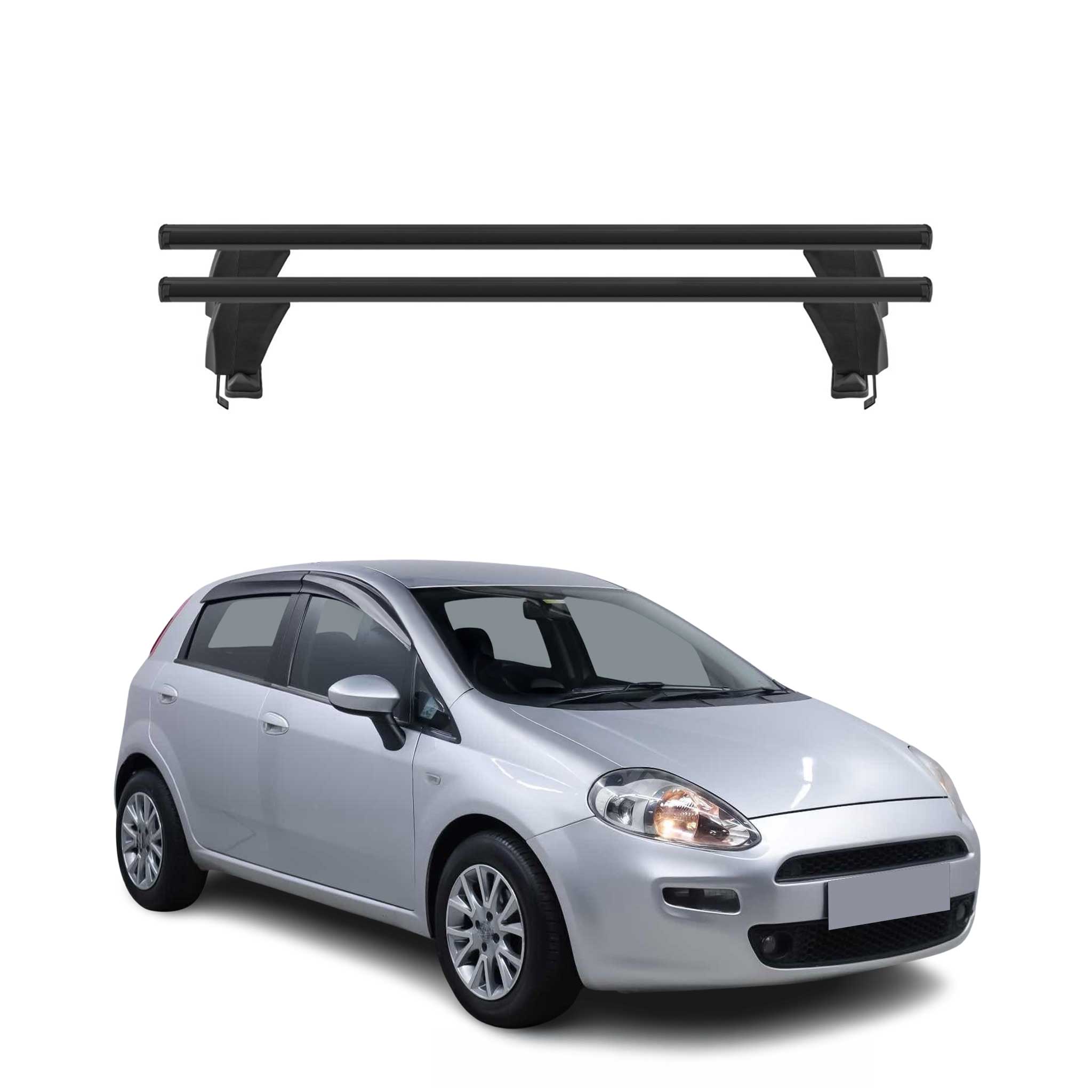 Menabo Barres de toit transversales pour Fiat Punto III 2012-2018 Porte-Bagage en Alu lisse Noir 5Dr 2x TÜV