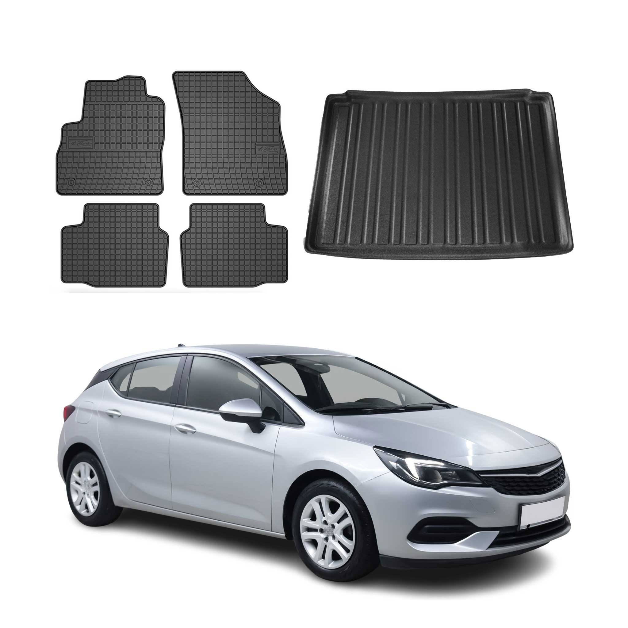 Kit Tapis de sol et coffre pour Opel Astra K 2015-2021 TPE Noir