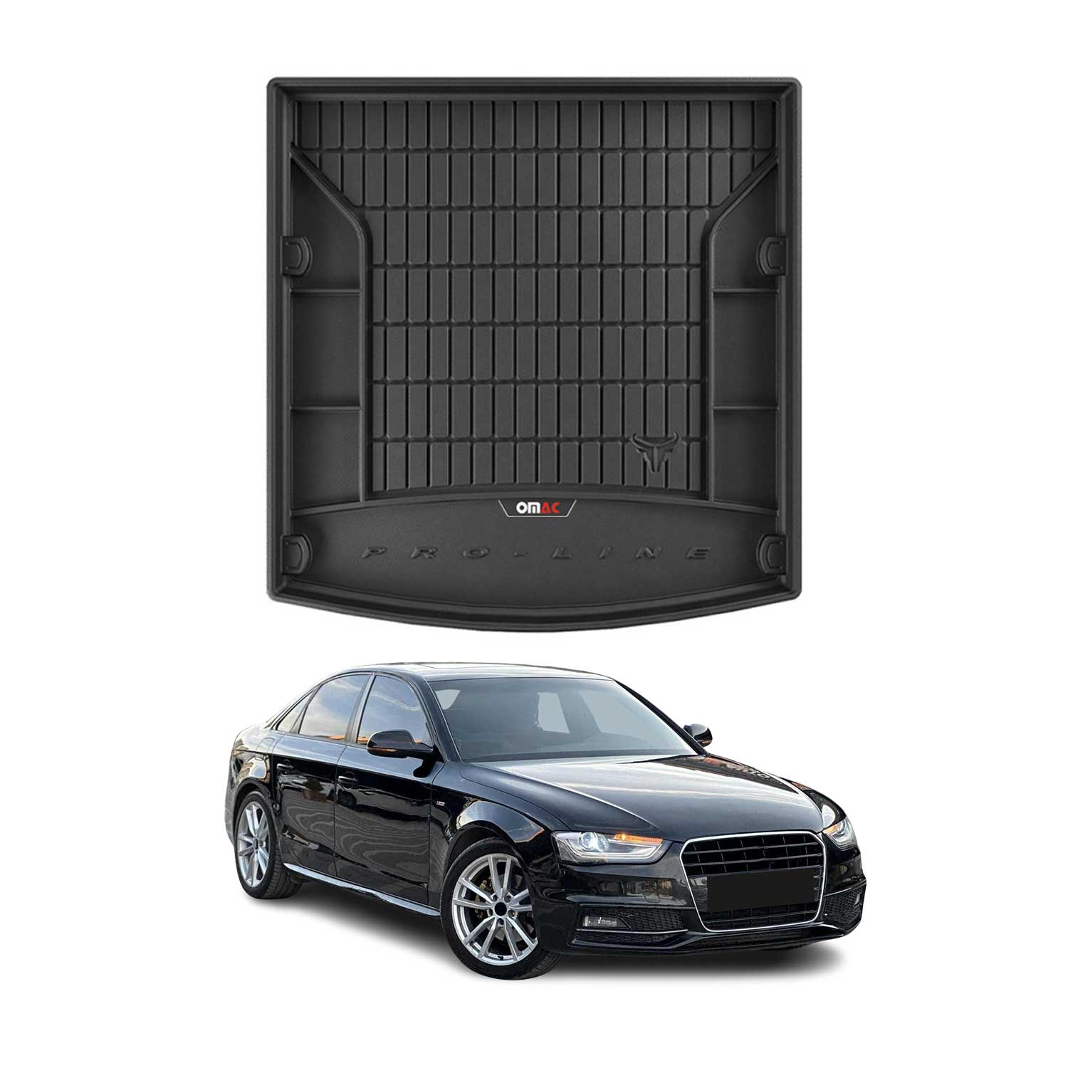 OMAC Tapis de coffre caoutchouc pour Audi A4 B8 Berline 2008-15 Noir Premium