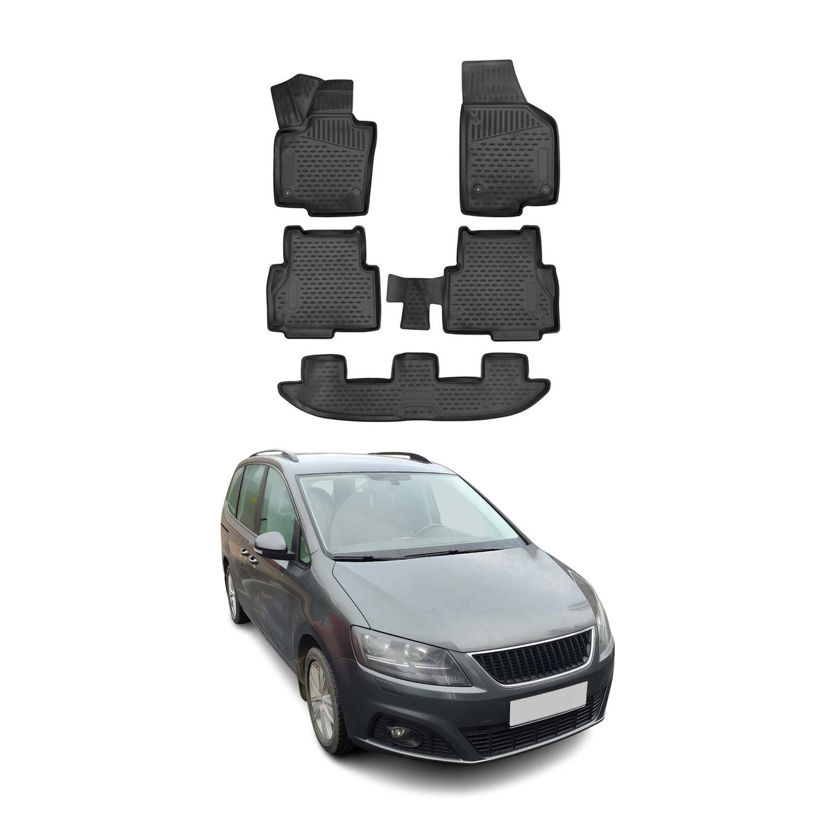 Tapis de sol pour Seat Alhambra 2010-2015 en caoutchouc TPE 3D Noir 5Pcs