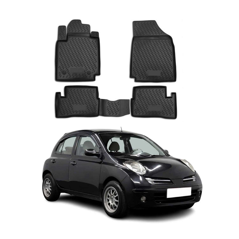 Tapis de sol pour Nissan Micra III 2005-2010 en caoutchouc TPE 3D Noir 4Pcs