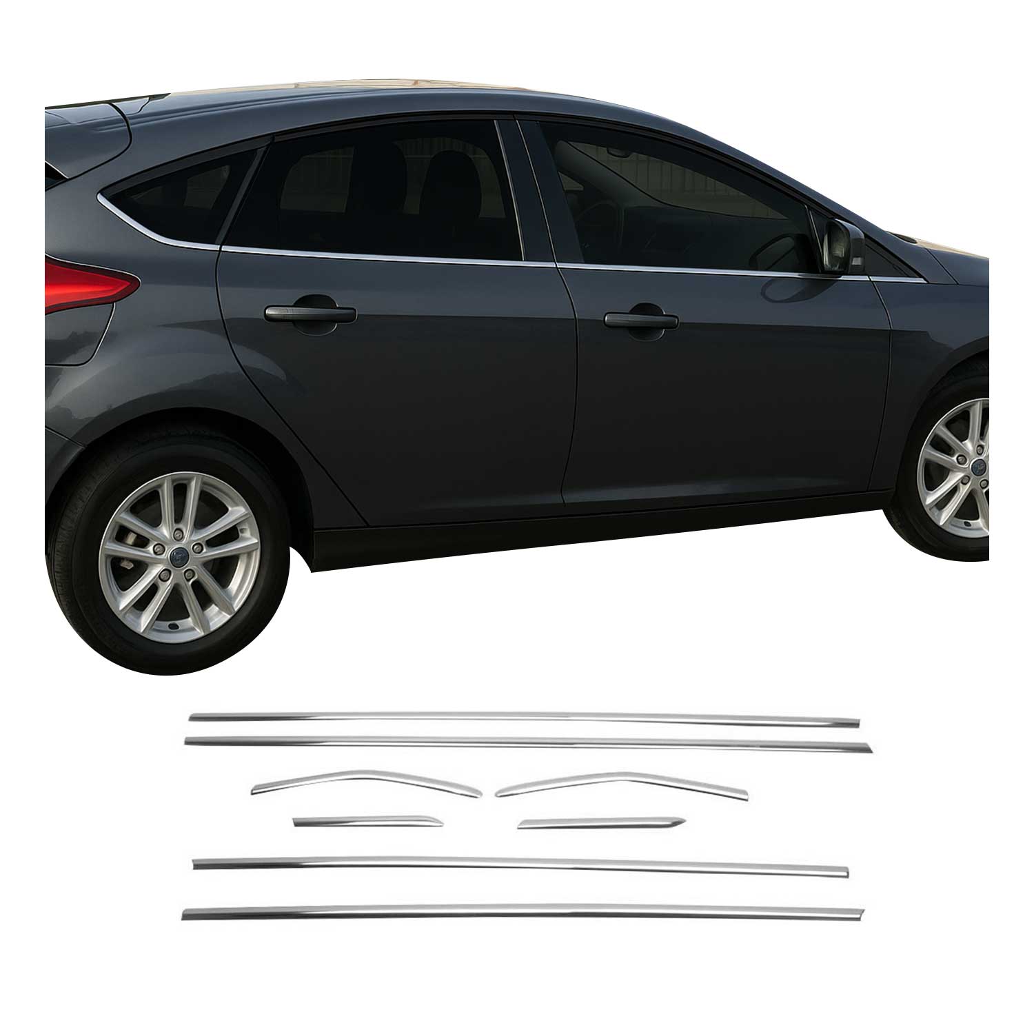 Garniture de Fenêtre pour Ford Focus mk3 HB C346 2011-2018 acier chromé 8Pcs