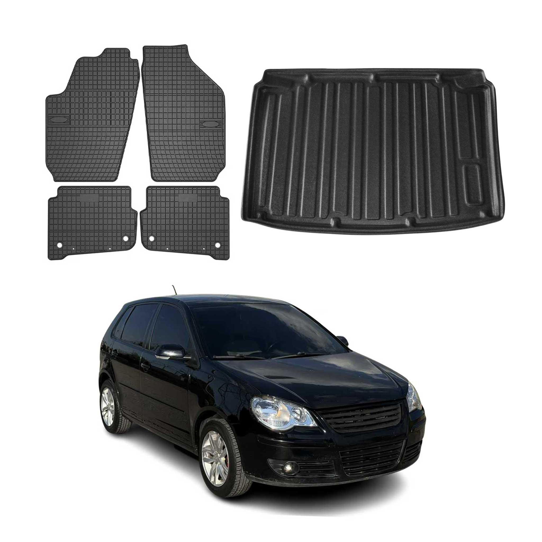 Kit Tapis de sol et coffre pour VW Polo 2005-2009 TPE Noir