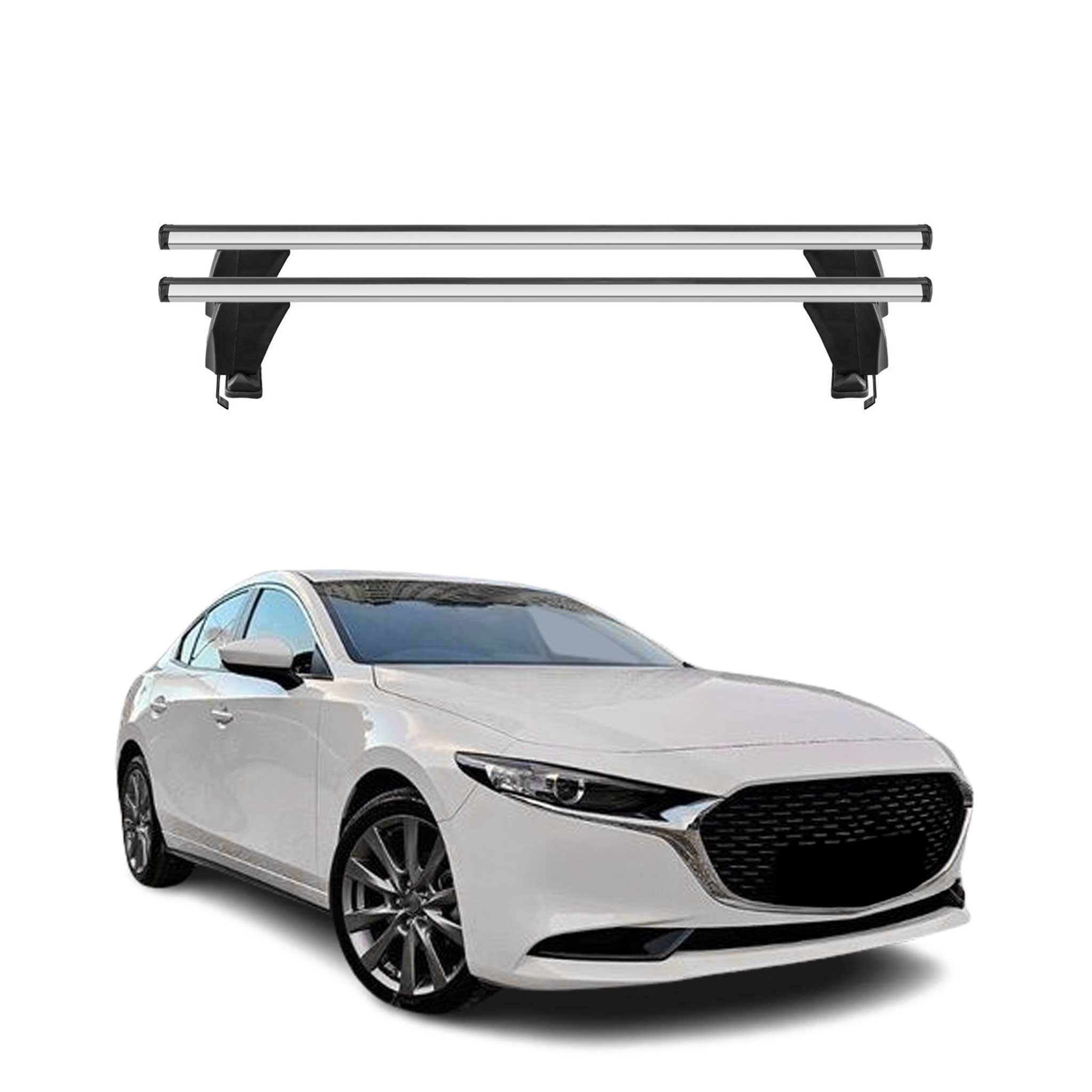 Menabo Barres de toit Transversales pour Mazda 3 2019-2026 Argenté Alu ABE 2x