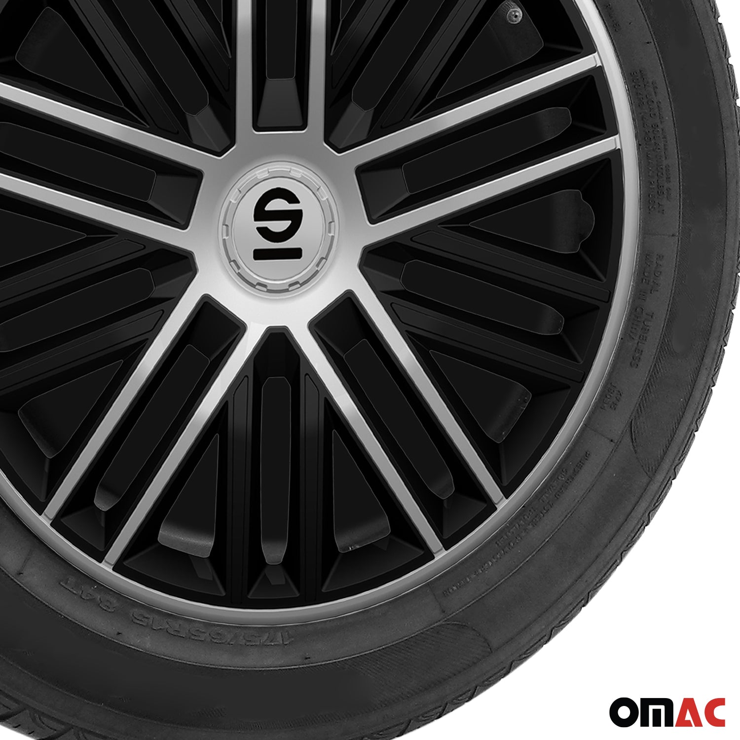 SPARCO Jeu Enjoliveurs de Roues 15 Pouces Noir Argenté en ABS 4 piéces