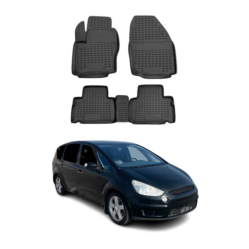 OMAC Tapis de sol pour Ford S-Max 2006-2015 sur mesure en caoutchouc Noir
