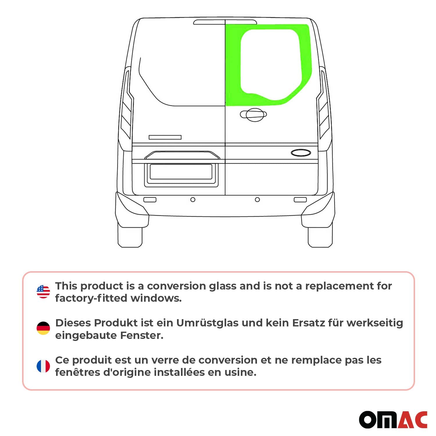Vitre de Porte pour Ford Transit Custom 2013-2024 L1/L2 Arriére Droit Verre fixe