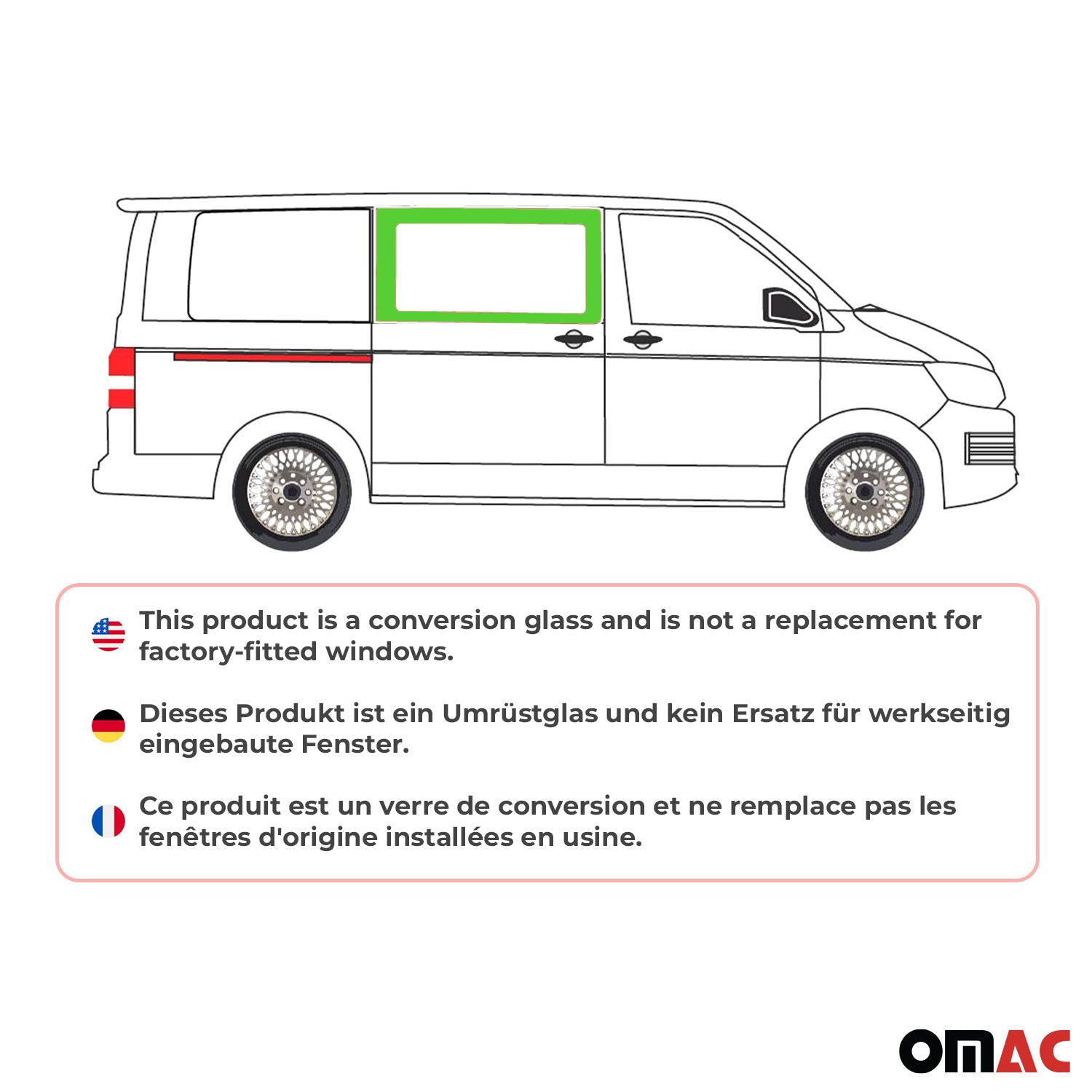 Vitre de Porte pour VW T6 T6.1 Transporter 2015-24 L1/L2 Avant Droit coulissante