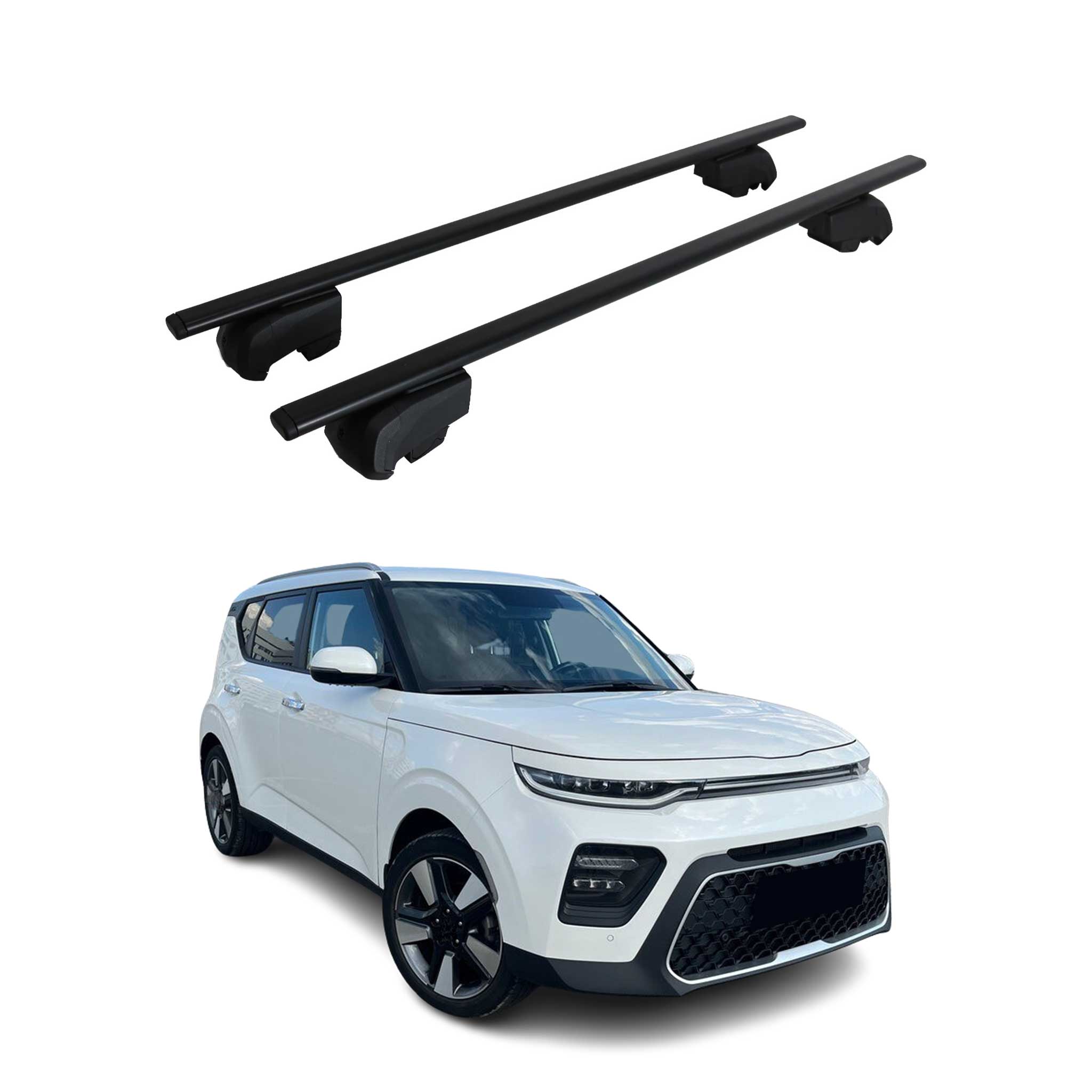 Barres de toit Transversales pour Kia Soul X-Line 2020-2023 Noir Fer ABE