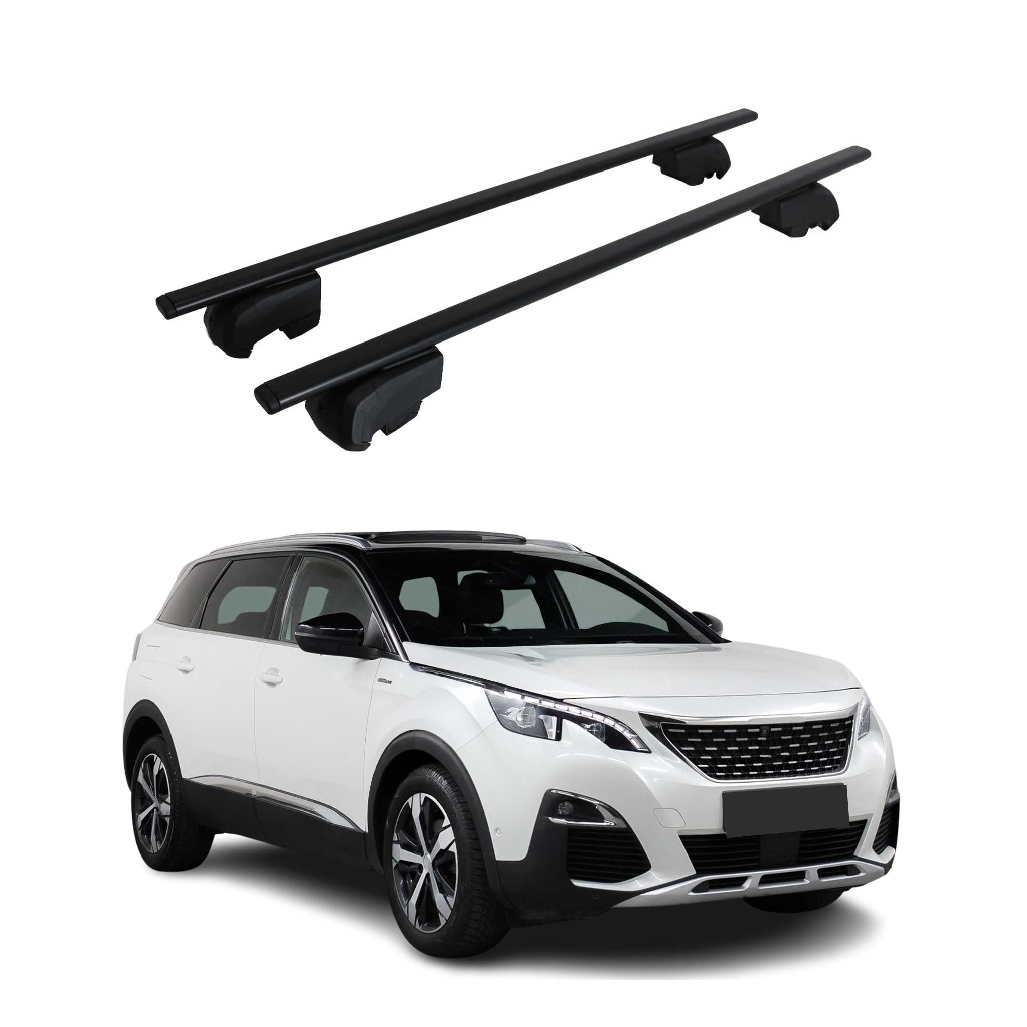 Barres de toit Transversales pour Peugeot 5008 2017-2023 Fer Noir ABE