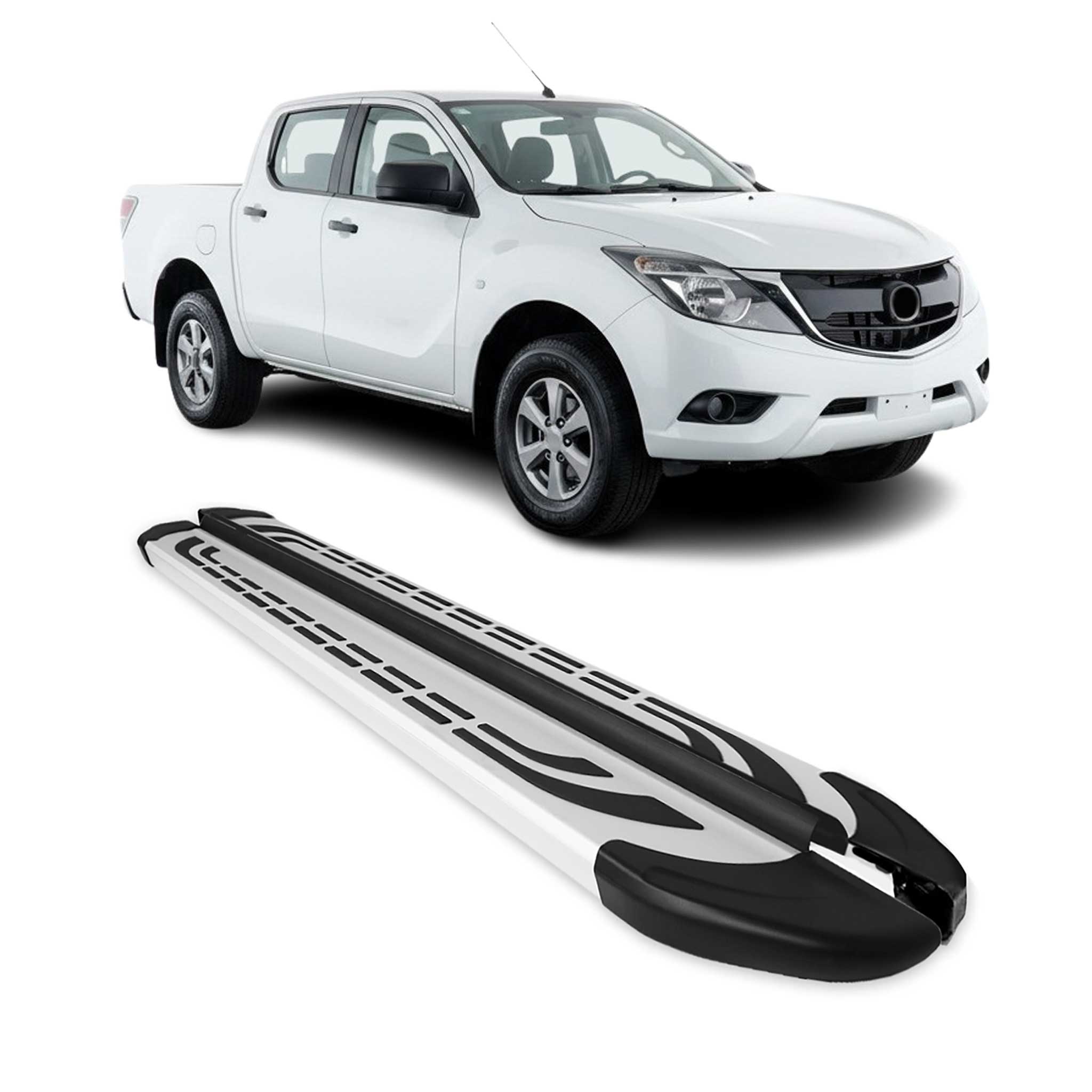 Marchepieds Latéraux pédale pour Mazda BT-50 Double Cab 2012-2020 Alu Gris 2Pcs