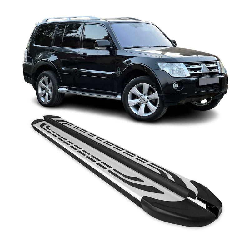 Marchepieds Latéraux pour Mitsubishi Pajero V80 2007-2024 Aluminium Gris Noir 2x