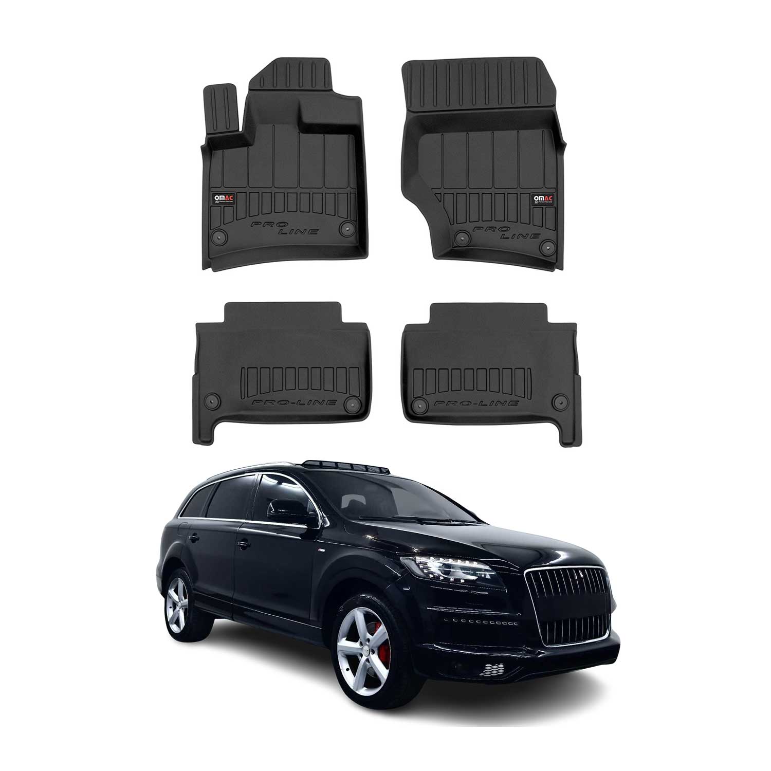 OMAC Tapis de sol caoutchouc pour Audi Q7 4LB 2006-2015 Noir Premium 4 Pcs