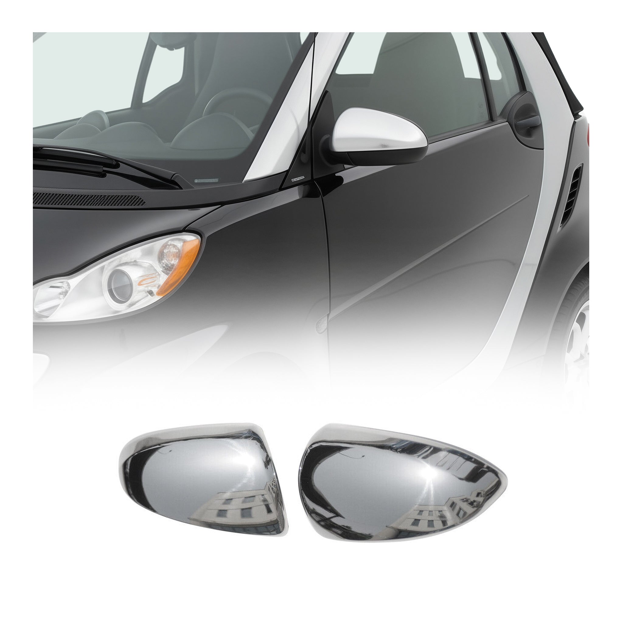 Coques de Rétroviseurs pour Smart Fortwo 2007-2015 en Acier Chromé Argent