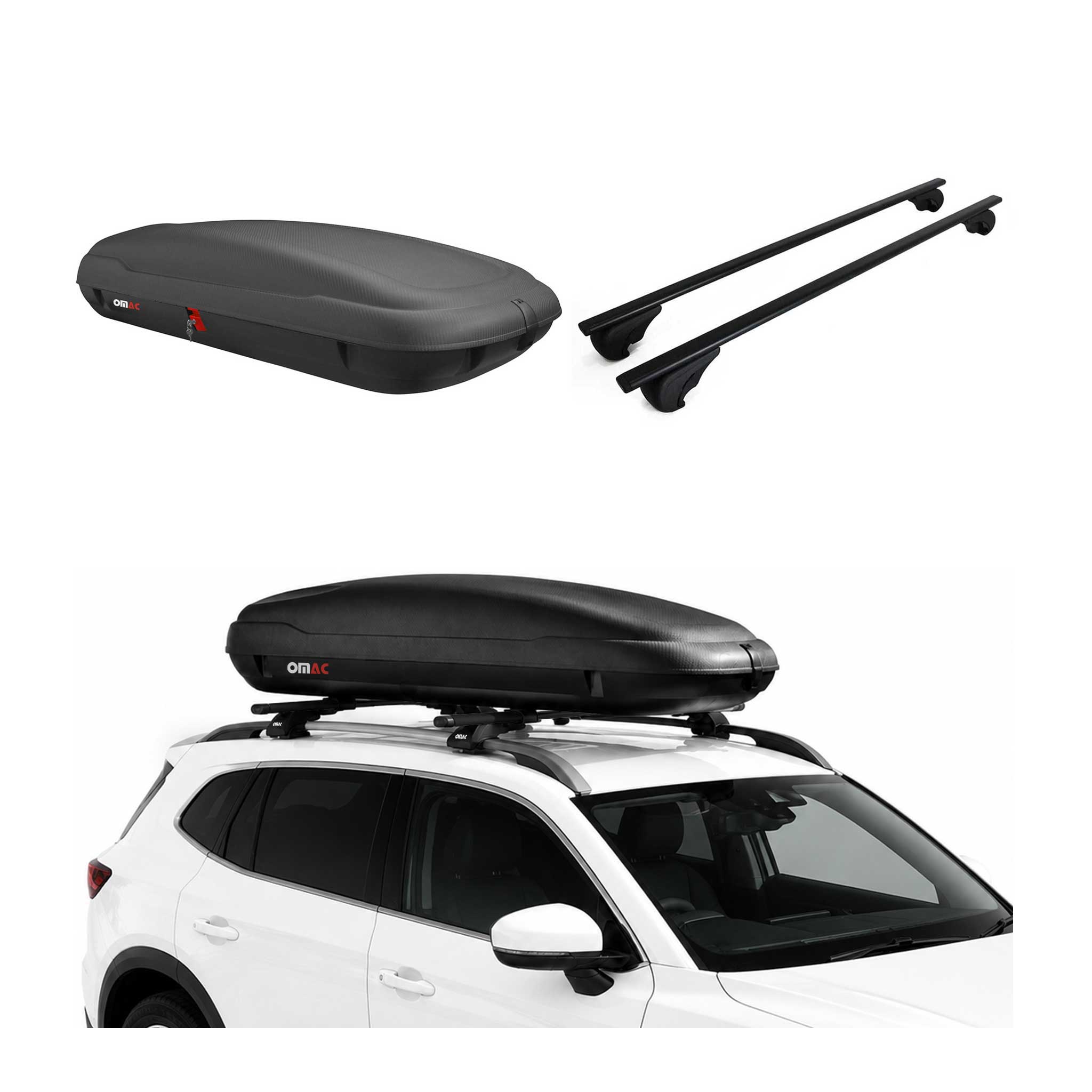 Coffre de Toit 400L + Barres de Toit pour Ford Kuga II Titanium 2012-2019 Noir