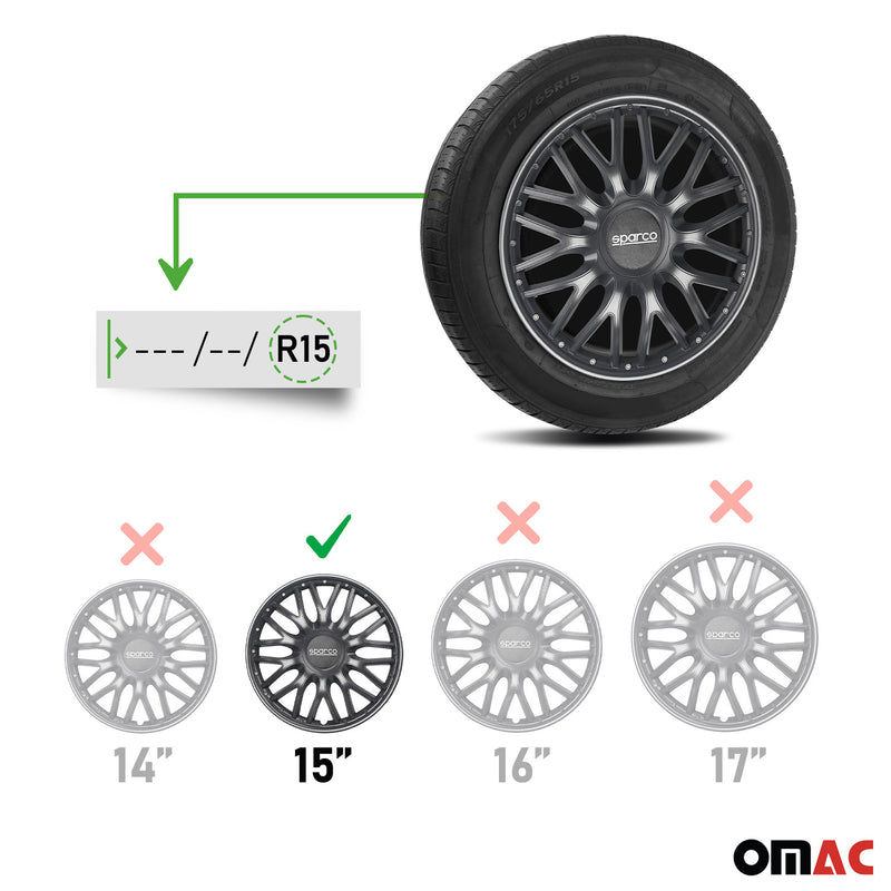 SPARCO Jeu Enjoliveurs de Roues 15 Pouces Gris en ABS 4 piéces