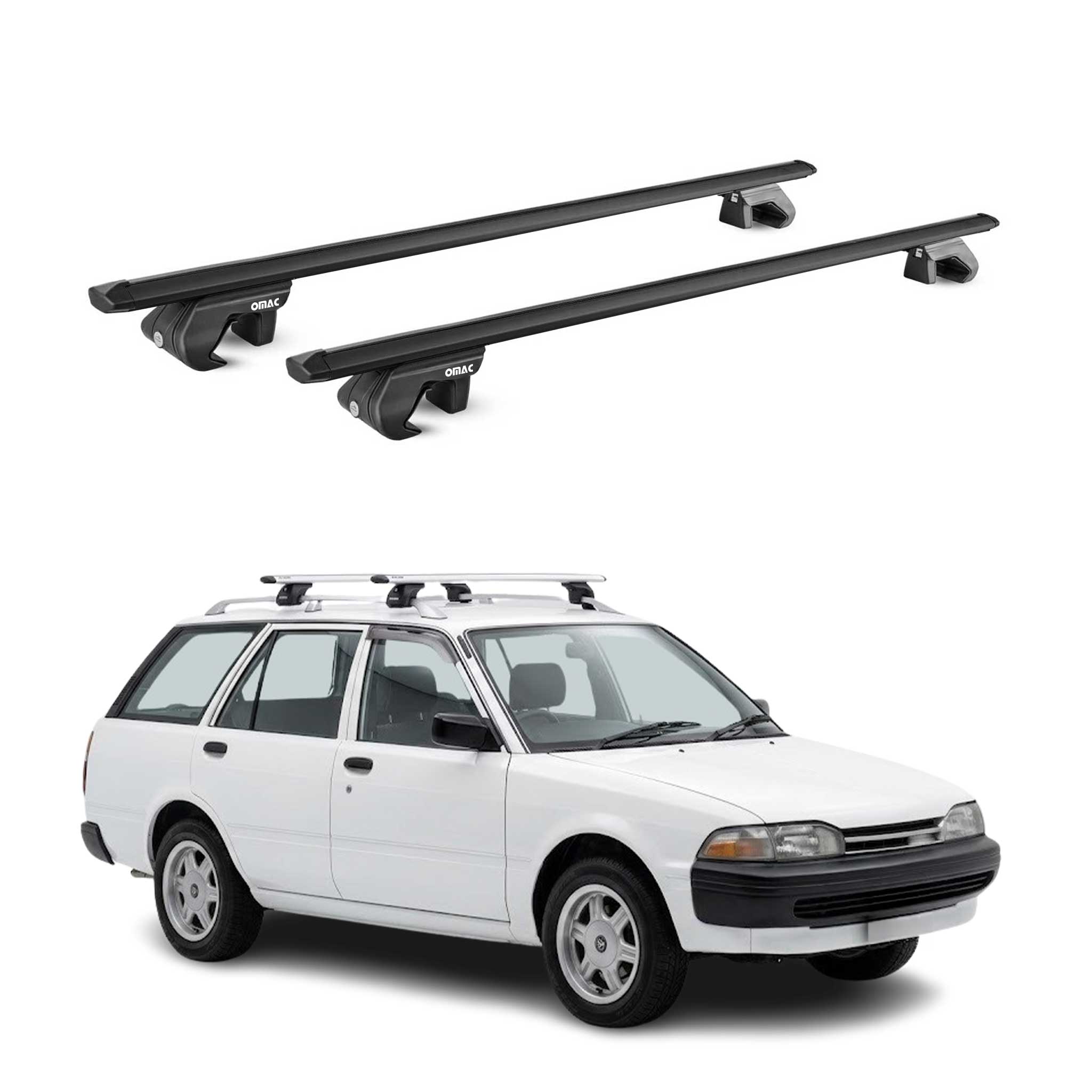 Barres de toit transversales pour Toyota Carina Break 1988-1996 Alu Noir ABE