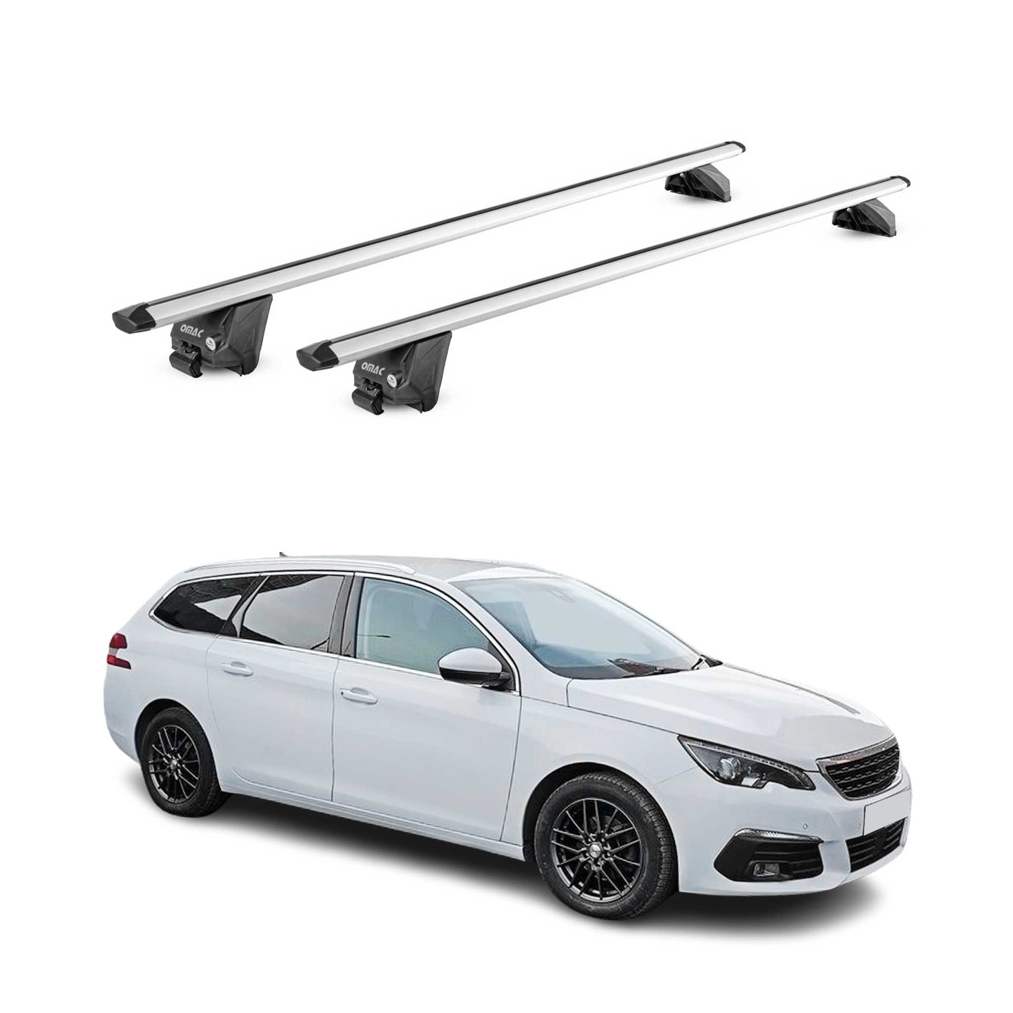 Barres de toit transversales pour Peugeot 308 SW 2014-2021 Alu Gris 2 pièces ABE