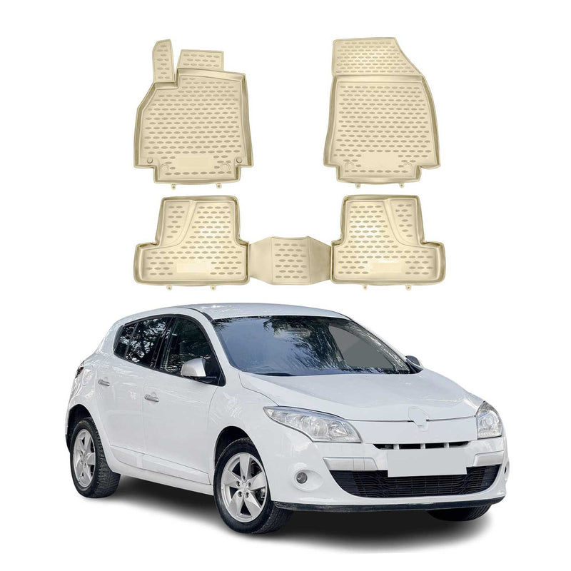 Tapis de sol pour Renault Megane III 2010-2016 HB SW caoutchouc TPE 3D Beige 4x