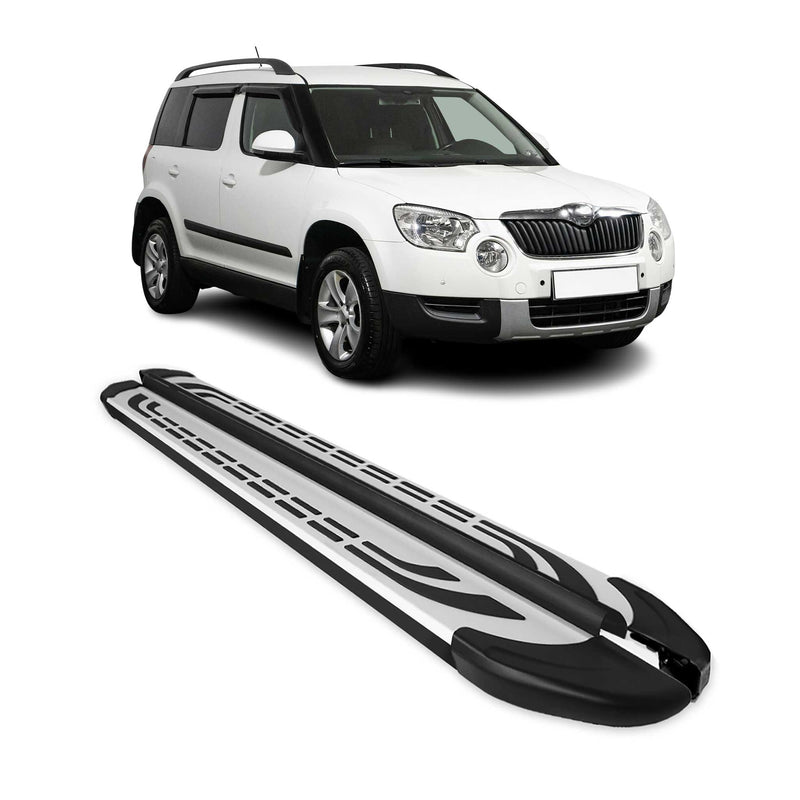 Marchepieds Latéraux pédale pour Skoda Yeti 2009-2017 Aluminium Gris Noir 2x