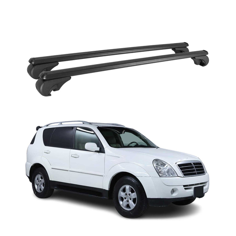 Barres de toit Transversales pour Ssangyong Rexton 2001-2012 Aluminium Noir