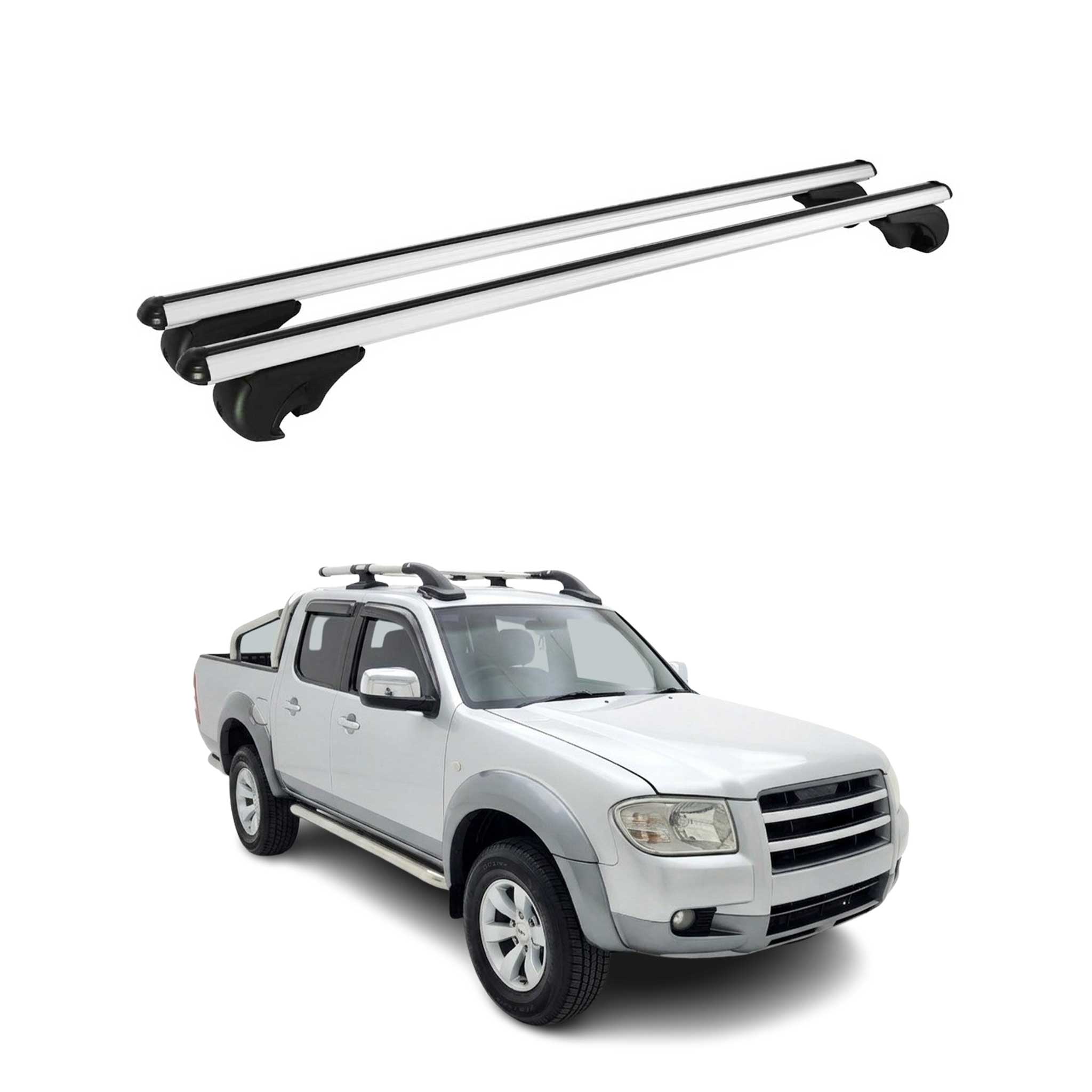 Barres de toit Transversales pour Ford Ranger II 2006-2011 TÜV Aluminium Gris 2x