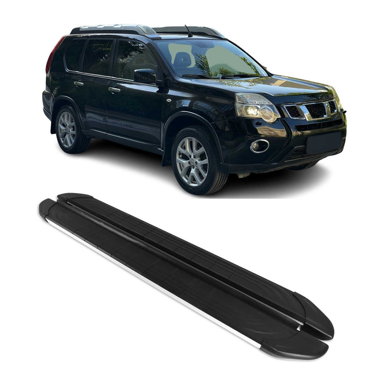 Marchepieds Latéraux pour Nissan X-Trail T31 2007-2014 Alu Gris Noir 2Pcs