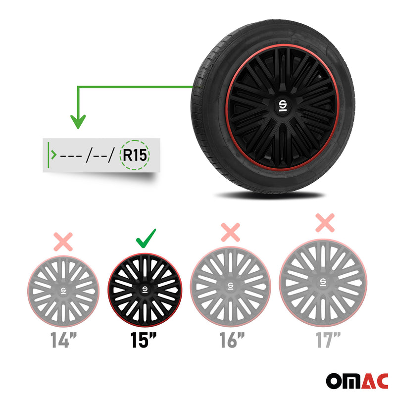 SPARCO Jeu Enjoliveurs de Roues 15 Pouces Noir, Rouge en ABS 4 piéces